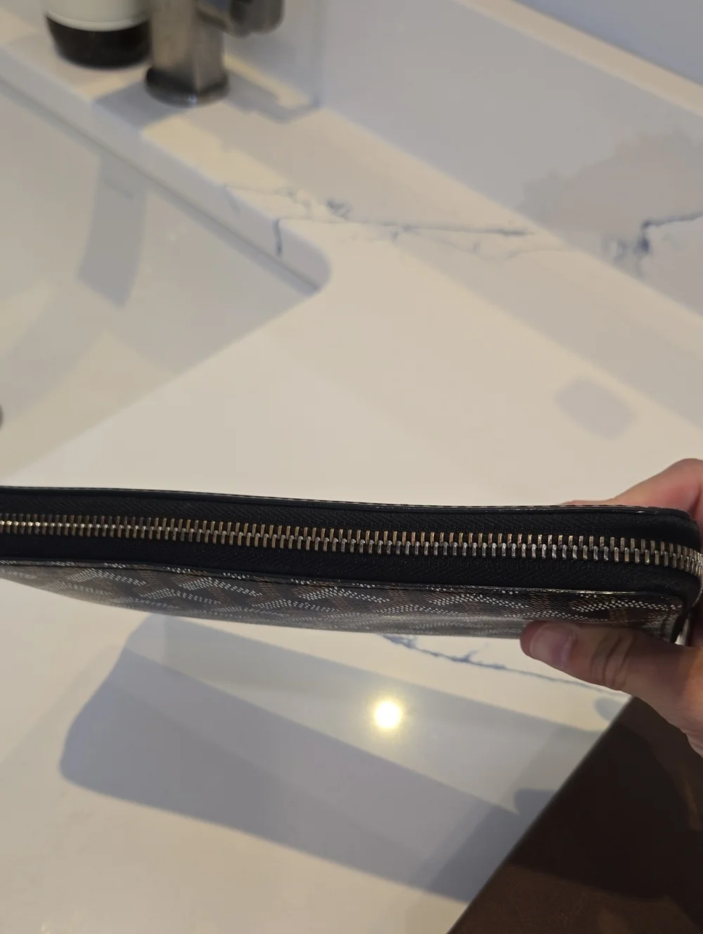 Goyard Black and Brown Chevron Zip-Around Wallet, GUC, French Chic, Luxury